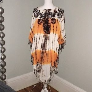 NEW orange/brown‎ tie-dye beach  fringed coverup